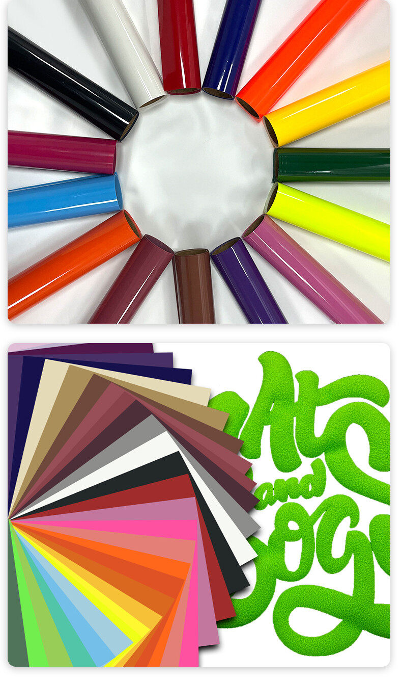 3D puff HTV color chart with raised green 3D logo on fabric