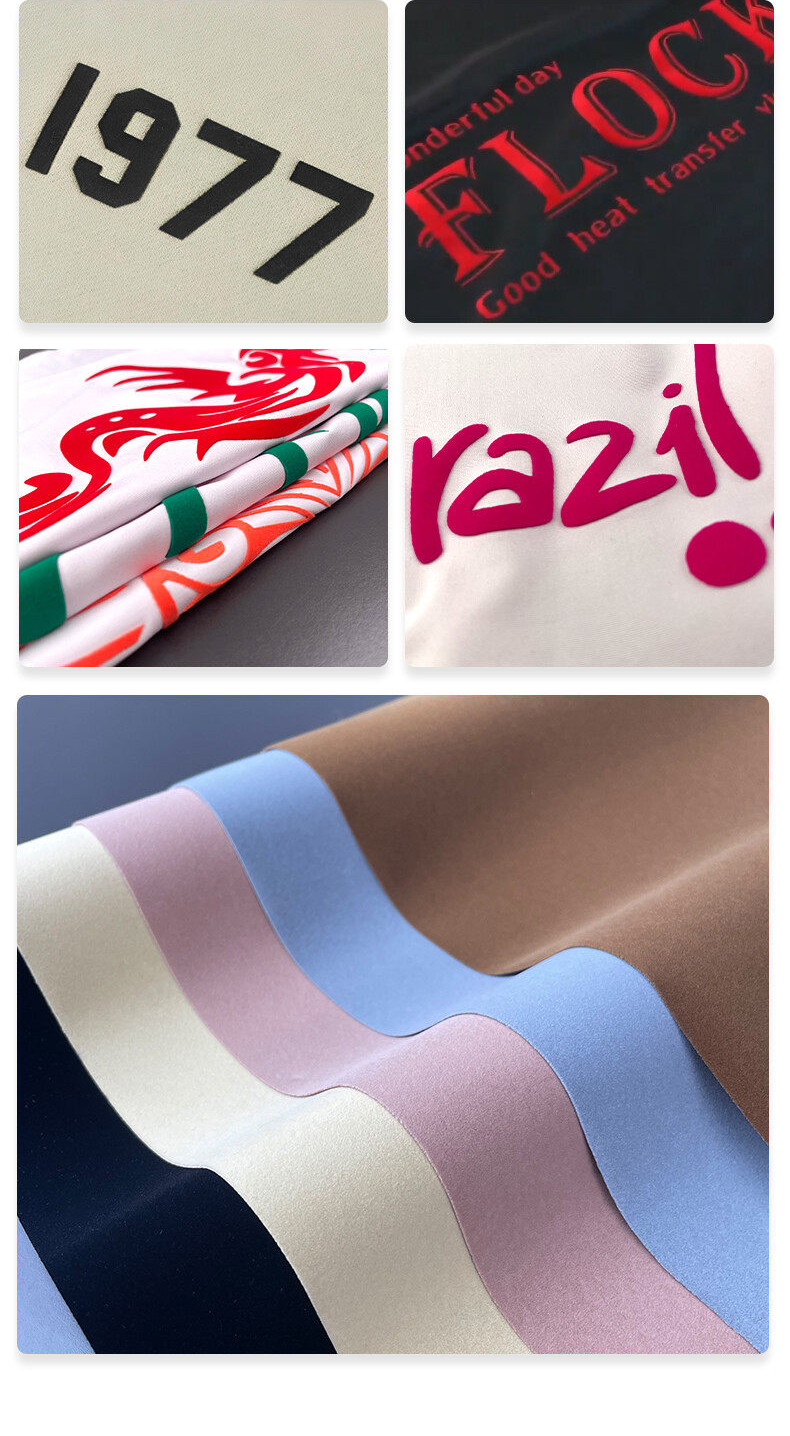 Custom lettering made with flocked heat transfer film on fabric