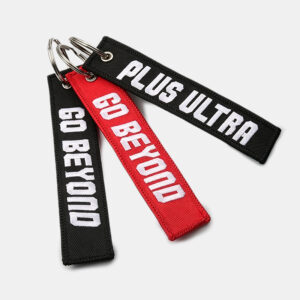 custom embroidery keychain red black woven logo key tag lanyard