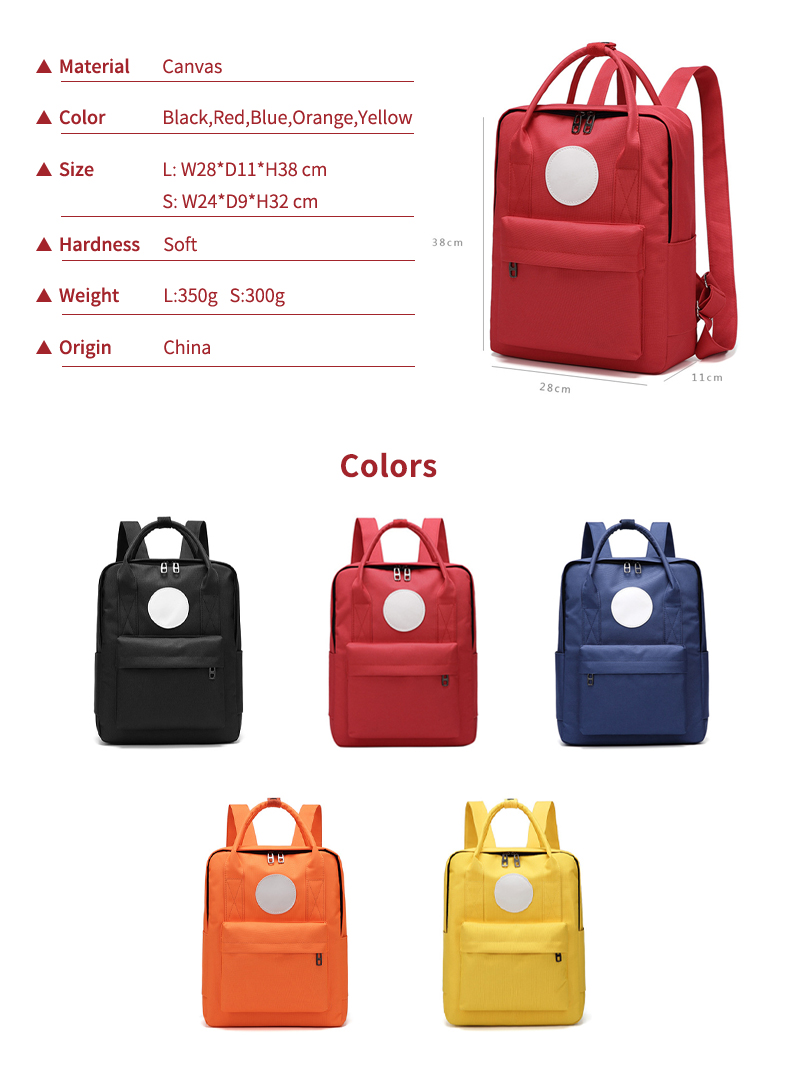 product information of canvas college backpack