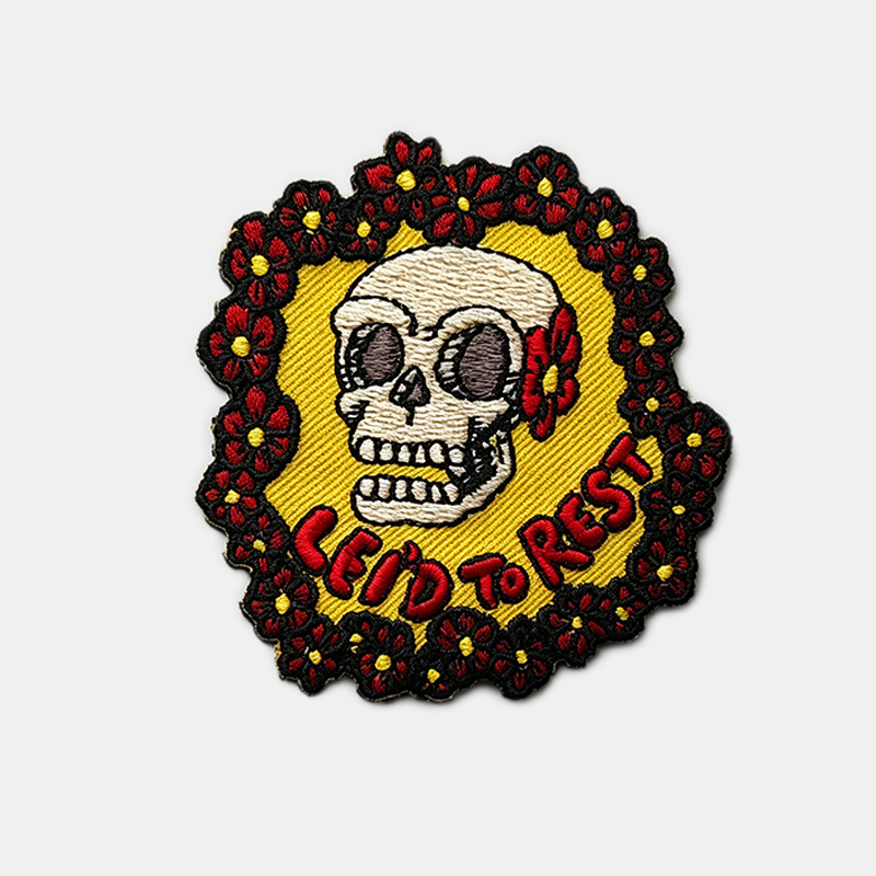 custom skull embroidered patch round merrow edge sew on patch