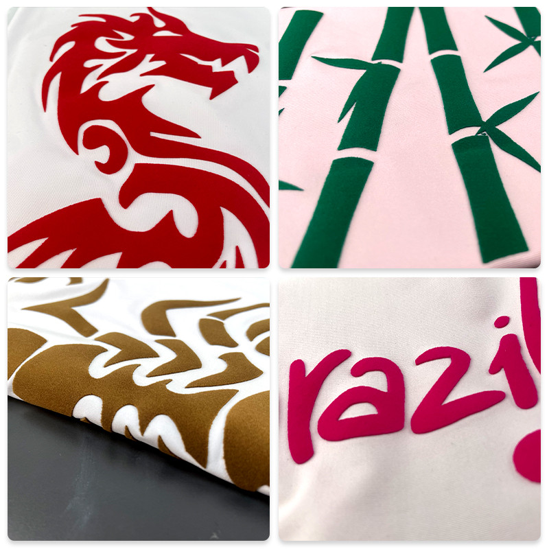 Custom lettering made with flocked heat transfer film on fabric