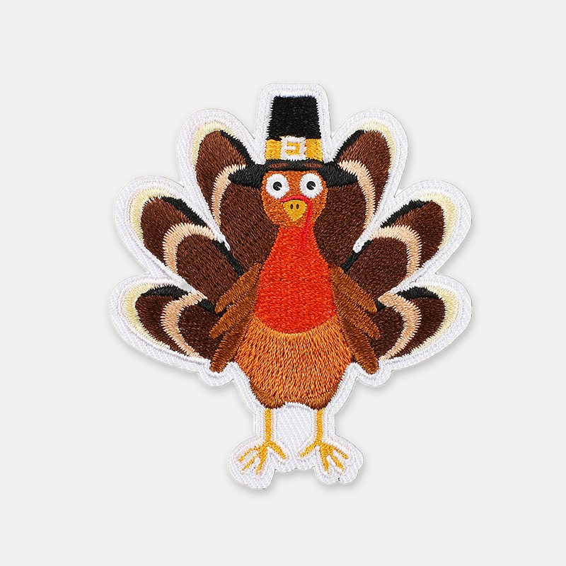 Thanksgiving cartoon pilgrim turkey embroidered applique, iron-on fabric patch