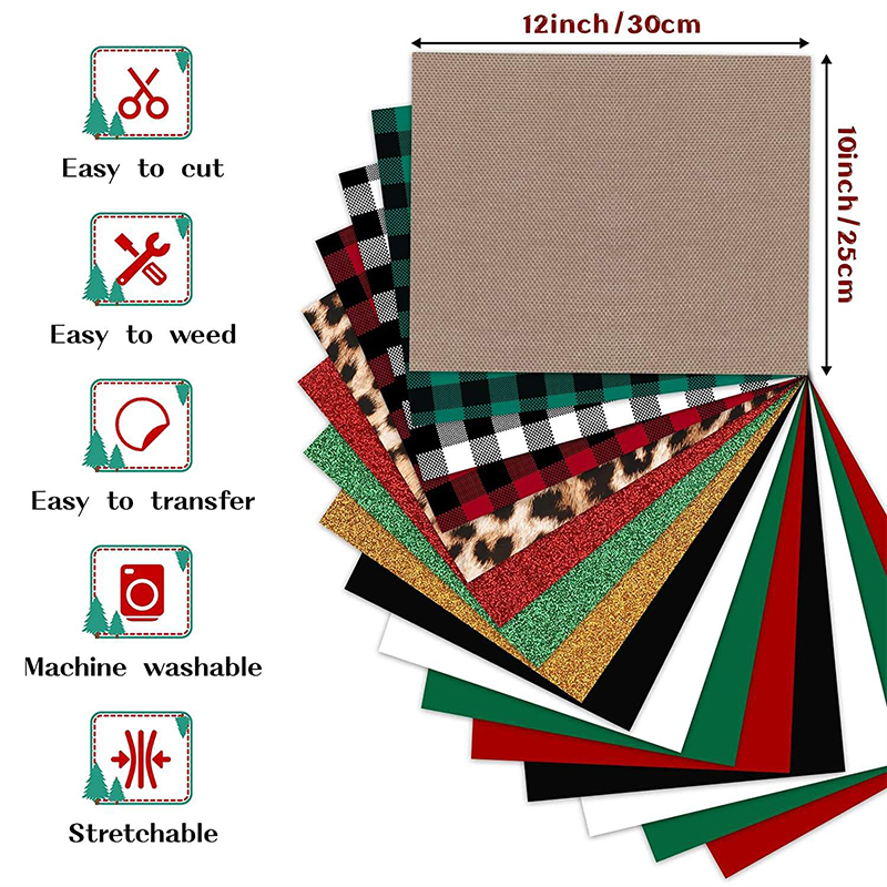 Individual Christmas iron on HTV vinyl sheet with product features for garment DIY crafting
