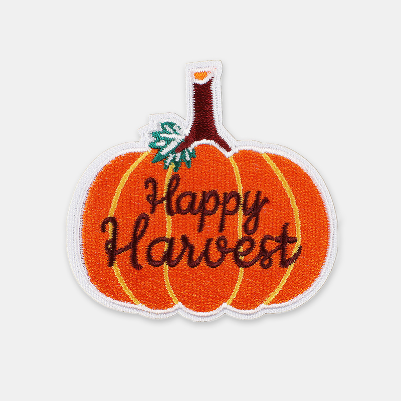 Happy Harvest pumpkin towel embroidered applique, fall holiday fabric patch