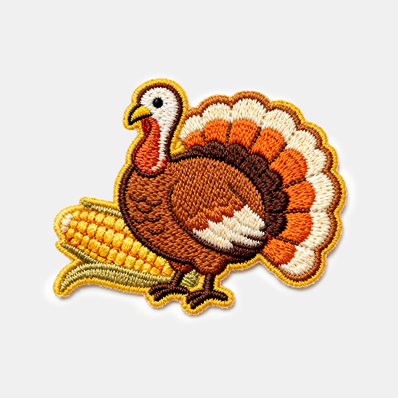 1. Thanksgiving turkey with corn embroidered badge, seasonal harvest iron on craft embellishment