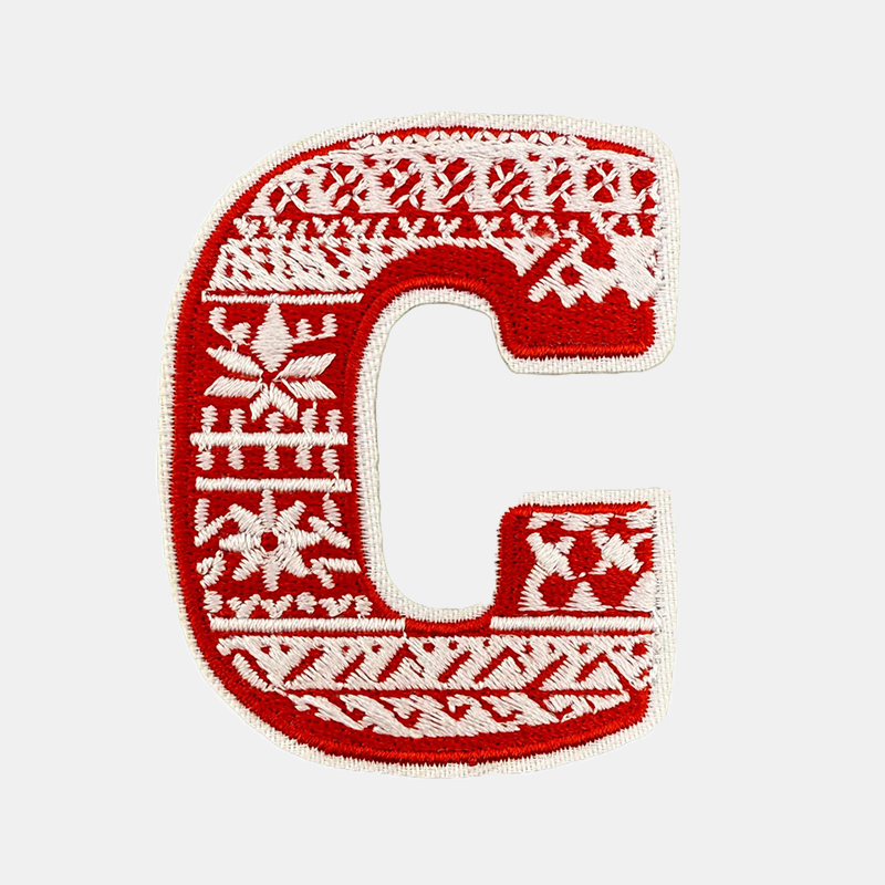 Letter C christmas snowflake pattern embroidered monogram patch