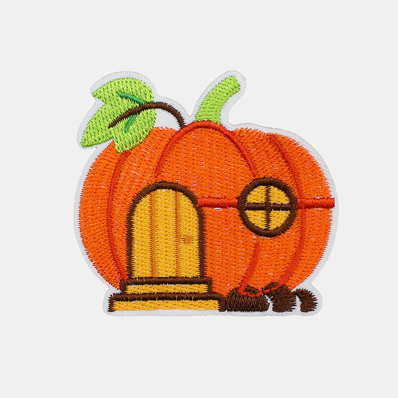 Thanksgiving pumpkin house towel embroidery patch, fall cottage iron on patch