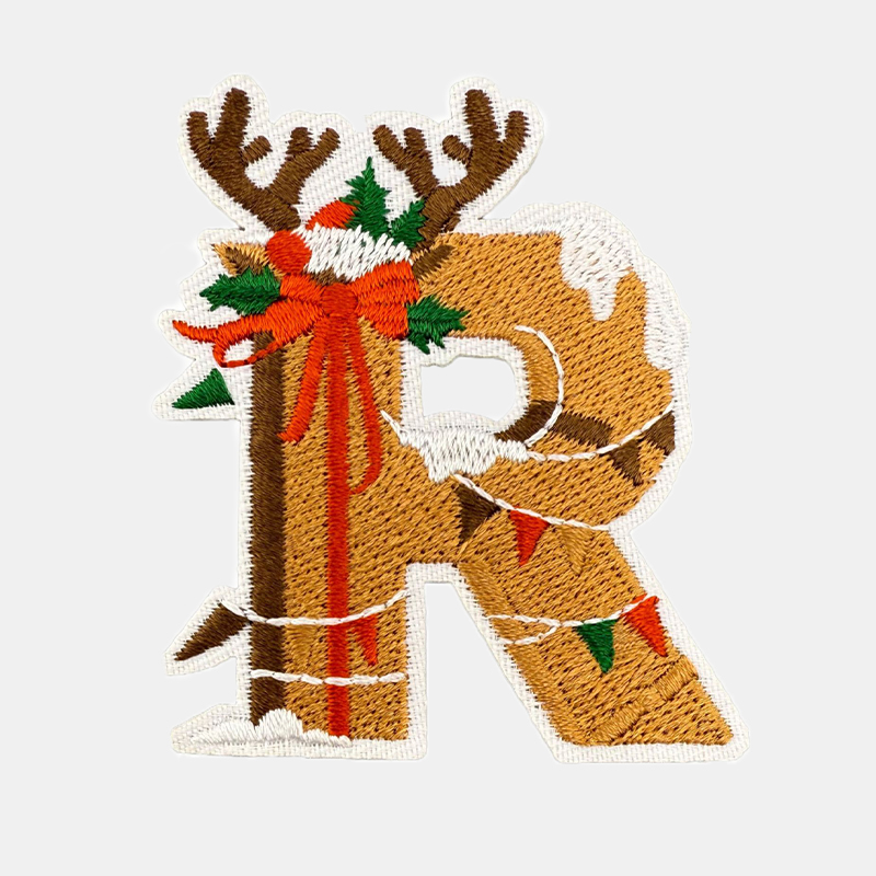 Letter R reindeer antlers holiday alphabet embroidery patch