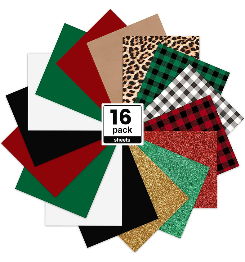 16 styles Christmas HTV sheets, solid, buffalo plaid and leopard iron on vinyl sold individually
