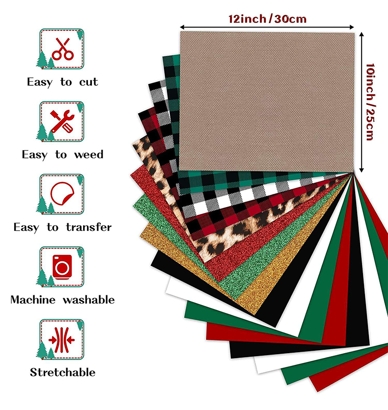 Features of Christmas single sale HTV vinyl, easy cut, transfer and durable for garment crafts