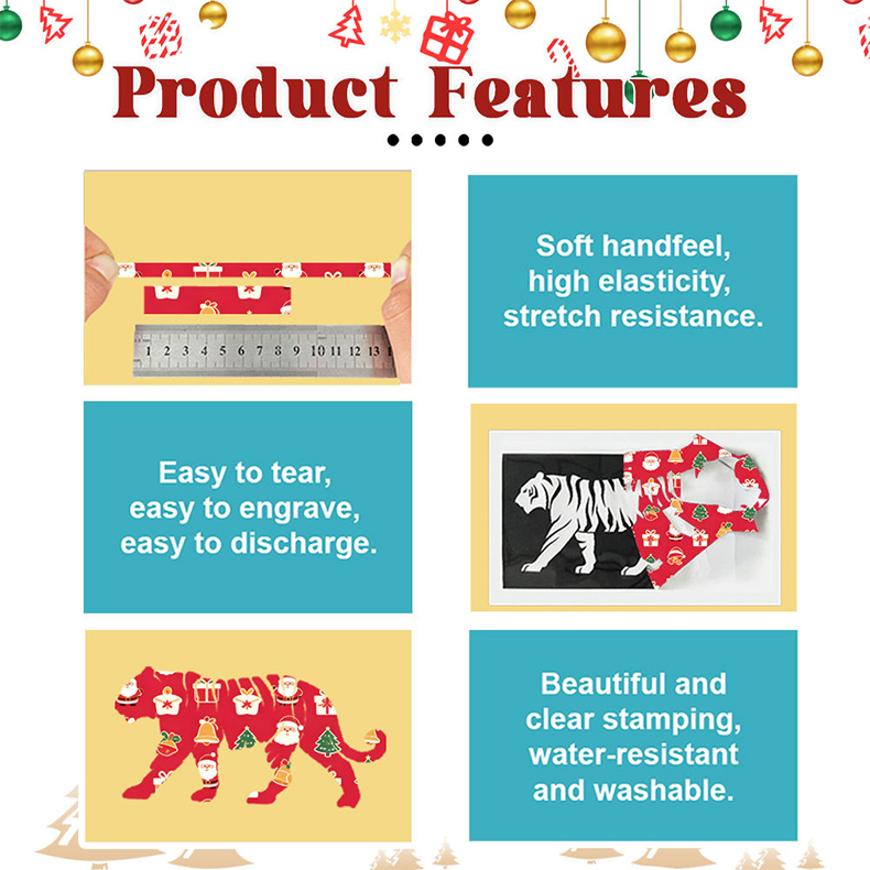 Features of Christmas iron on HTV vinyl, easy cut, high elasticity and wash resistant for garment DIY